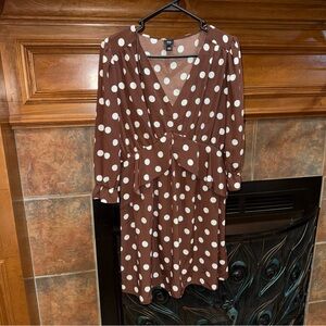 River Island Brown half Sleeve Dress with White Polka Dots